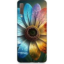 Samsung Galaxy A7 2018 Uyumlu Yaprakta Gökkuşağı Çiçek Desenli Silikon Kılıf Çok Renkli