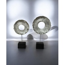 2'li Dekoratif Daire Yaprak Biblo Obje C 4106 - Gümüş