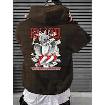 Startmore Kahverengi Unisex Oversize Real Lover Baskılı Bol Kesim Kapşonlu Şardonlu