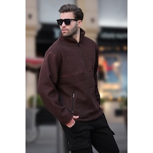 Madmext Acı Kahverengi Dik Yaka Yarım Fermuarlı Buklet Sweatshirt 7084 Acı Kahverengi