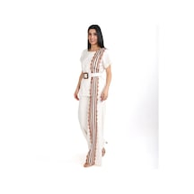 Modatalika Trend Kadın Krem Keten Dokulu Bol Paça Pantolon Ve Kısa Kollu Bluz Takımı Ekru