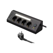 Akım Korumalı Çoklu Priz 4 Priz Girişi + 2 Usb-c + 2 Usb-a Çıkışı 2 Metre Kablo Led Işıklı Hızlı Şarj Ve Güvenli Kullanım Siyah