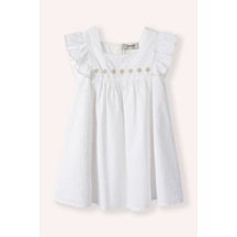 Kız Bebek Gold Nakış Detaylı Ekru Elbise 16246184