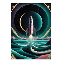 Soyut Uzay Mekiği Roket Dekoratif Ahşap Tablo 50cmx 70cm