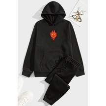Uyguntarz Unisex Ateş Avatar Baskılı Eşofman Takımı Siyah