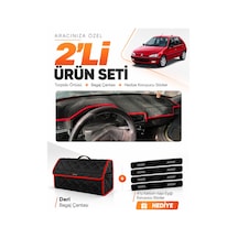 Peugeot 106 1991-2003 Uyumlu Torpido Örtüsü + Deri Bagaj Çantası + Sticker Seti - Siyah Kırmızı