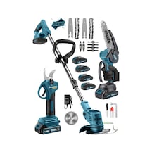 Dragro DRG-4M 3'lü Bahçe Seti 4 Akü Otomatik Yağlı Testere + Dal Kesme Makası + Akülü Tırpan