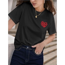 Unisex Siyah Oversize France Amour Baskılı Örme T-shirt Siyah