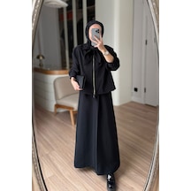 Ka Hijab Ceketli Elbise Takım - Siyah