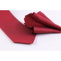 Demfashion Özel Desenli Kravat Mendil Seti - Kırmızı (533049416) Kırmızı