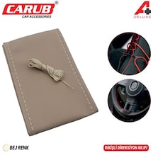 2 Adet Carub Direksiyon Kılıfı İğneli 38cm Delüx Bej Dikişli