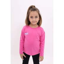 Toontoy Kids Toontoy Kız Çocuk Baskılı Bisiklet Yaka Uzun Kollu Tişört Fuşya