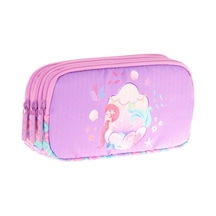 Kaukko Kids Üç Bölmeli Pembe Lila, Denizkızı, Kız Çocuk Okul Kalemliği - L8225 Lila - Beyaz