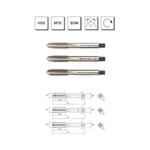 Mte Makina Takım W 7/16" Hss Mte Normu Whitworth Normal Vidalı 3'lü Takım Kılavuzu El Kılavuzu - B00100101111