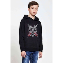 Tshirthane Mayhem Band Baskılı Unisex Çocuk Kapüşonlu Siyah Sweatshirt Siyah