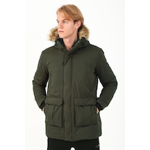 Maraton Sportswear Regular Erkek Kapşonlu Uzun Kol Basic Haki Parka 21302 Haki