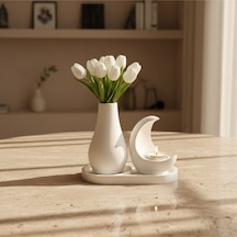 Özel Tasarım - Premıum - Hilal Ay Mumluk & Vazo Seti Tealight Mum Hediye 13cm Vazo & 12cm Hilal Ay