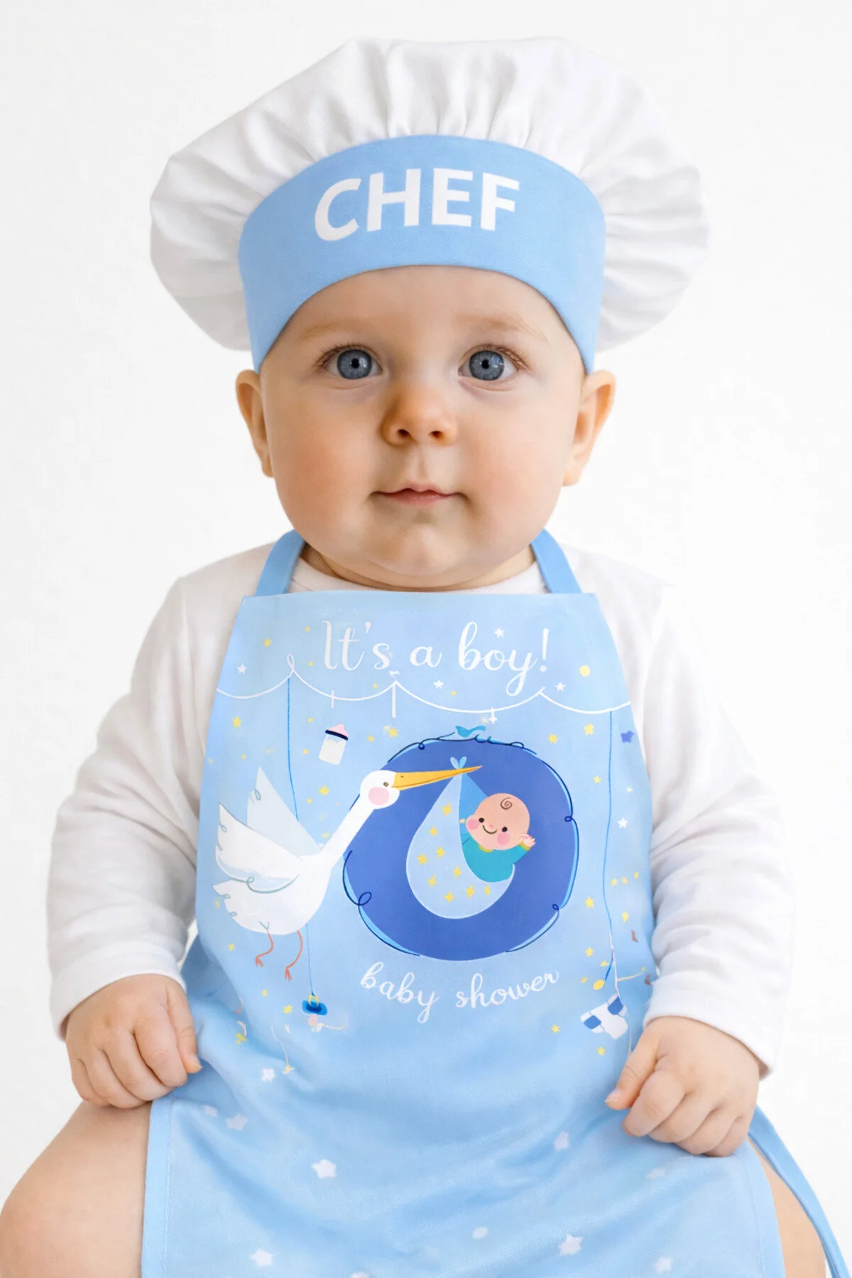 Ays Home 6 Aylık Erkek Bebek Baby Shower Ek Gıda Aşçı Konsept Çekim Önlüğü Mavi