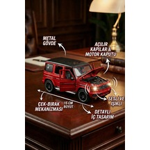 1:32 Metal Çek Bırak Mercedes G65 Kırmızı Sesli Ve Işıklı Kapıları Açılan Oyuncak Arazi Aracı