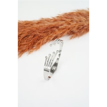 Kadın 316 L Paslanmaz Çelik Anti Alerjenik Zirkon Taşlı Çelik Bileklik -3553 Gümüş