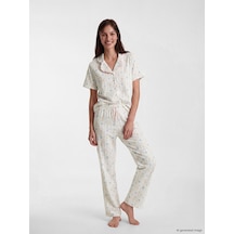 Lcw Dream Ekru Gömlek Yaka Desenli Hamile Pijama Takım