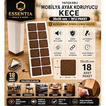 Yapışkanlı Mobilya Ayak Koruyucu Keçe 35x35 Mm 18'li Paket Kaydırmaz Zemin Çizmez Keçesi Kahverengi
