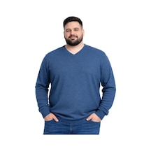 Battalmoda Erkek Büyük Beden İndigo V Yaka Triko Kazak 3xl-4xl-5xl-6xl
