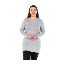 Disentis Büyük Beden Yuvarlak Yaka Uzun Kollu Viskon Uzun Gri Body