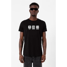 Eat Sleep Anime Siyah Erkek Tshirt 001