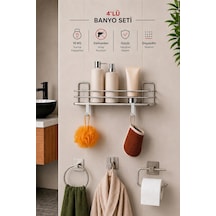 Banyo Düzenleyici Set 4 Parça Yapışkanlı Şampuanlık Tuvalet Kağıtlığı Havluluk Askı Tss-01 Krom