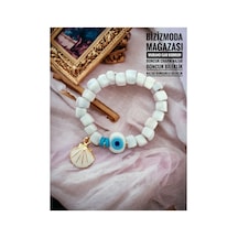 Murano Cam Bodrum Boncuk Charm Nazar Boncuk Bileklik Nazar Boncuklu Bileklik Beyaz 34054637