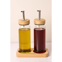 Bambu Kapaklı Cam Yağlık & Sirkelik Seti 2'li Standlı 300ml Çok Renkli