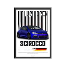 Volkswagen Scirocco Siyah Ahşap Çerçeveli Poster, Dekoratif Araba Duvar Tablosu