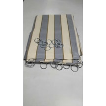 Devrim Olivya Tekstil Demir Halkalı Balkon Perdesi - 1. Sınıf Gabardin Kumaş, Gri-krem, Alt Ve Yan Bağcıklı Gri Krem