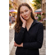 Tudors Kadın Slim Fit Dar Kesim Klasik Yaka Uzun Kollu Siyah Gömlek-40350 Siyah