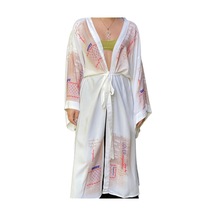 Lila Mare Çiçekli Yazılı Kimono Renkli Renkli