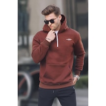 Madmext Koyu Kahverengi Fermuarlı Kapüşonlu Sweatshirt 6143-koyu Kahverengi Koyu Kahverengi
