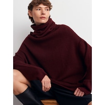 Dilvin 2268 Balıkçı Yaka Geniş Kazak-koyu Bordo Koyu Bordo