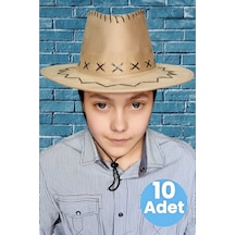 Uniquetrenders Çocuk Unisex 10'lu Nubuk Kovboy Şapkası 8-14 Yaş Koyu Bej