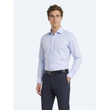 Kip Mavi Slim Fit Uzun Dokuma Klasik %100 Pamuk Gömlek