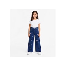 Rony Pony Kids Kız Çocuk Fiyonk Nakışlı Palazzo Kot Pantolon Yüksek Bel Geniş Paça Jean Lacivert