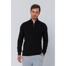 Erkek Regular Fit Düz Renk Fermuarlı Triko Kazak 001 Erkek Regular Fit Düz Renk Fermuarlı Triko Kazak 001