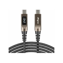 Type-c To Type-c 240w 1.2 M Dijital Watt Göstergeli Metal Uçlu Şarj Kablosu İphone 17, 16, 15, Samsung Galaxy S24, S23, Pixel, İpad, Macbook, Nintendo, Xiaomi Uyumlu, Siyah