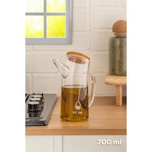 Porsima 2093 Bambu Kapaklı Vakumlu Borosilikat Cam Yağdanlık Yağlık Sirkelik 700ml Şeffaf