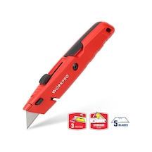 Workpro Wp213009 Ağır Hizmet Alüminyum Gövde Geri Çekilebilir Rötuş Maket Bıçağı + 5 Adet Yedek Bıçak Fr Wp213009