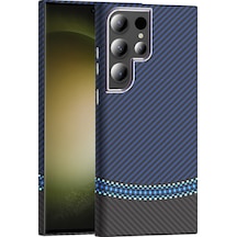 Thegencoo Samsung Uyumlu Galaxy S23 Ultra Kılıf M-safe Şarj Özellikli Karbon Fiber Görünümlü Tgco Gros Kapak - Siyah-lacivert N/a