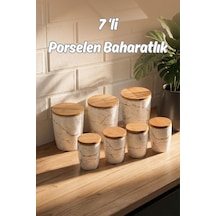 Porsima Pxm2673-7/s Marble 7 Parça Bambu Vakum Kapaklı Porselen Baharat Takımı Baharatlık Seti Diğer