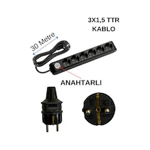 Avarson 6'lı Altılı Priz Topraklı Anahtarlı Kablolu Siyah 3x1,5 Ttr 30 Otuz Metre