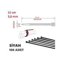 100 Adet 15Cm X 3.6Mm Plastik Kelepçe Kablo Bağı Siyah