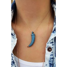 Nano Turkuaz Taşlı 3 Boyutlu Gümüş Diş Kolye